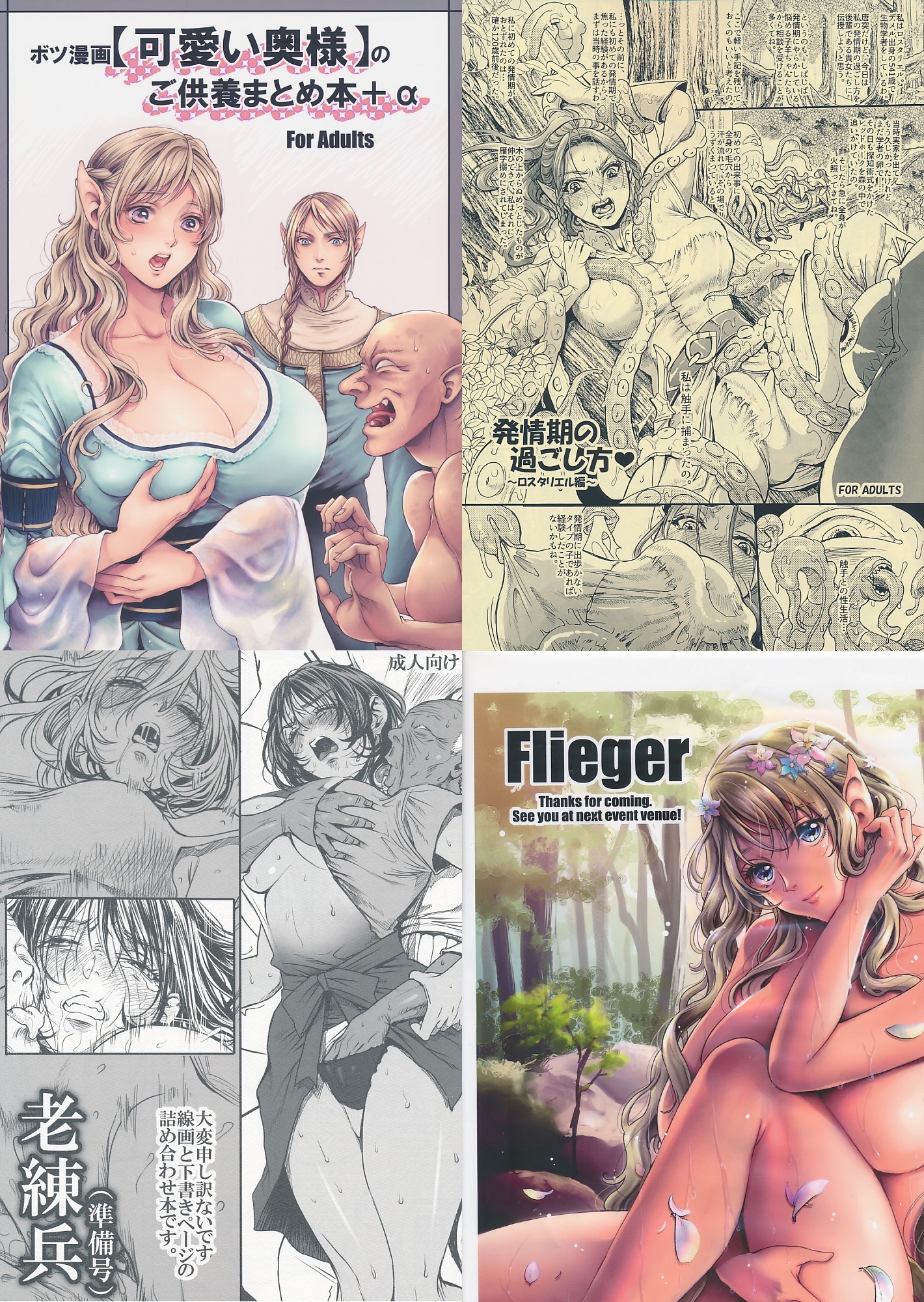 4点セット(袋 + 老練兵(準備号) + ボツ漫画【可愛い奥様】のご供養まとめ本+α + 発情期の過ごし方 ～ロスタリエル編～)