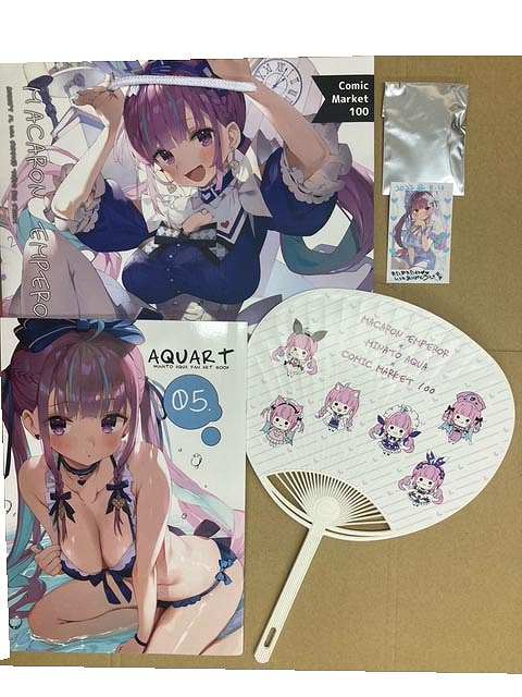 コミケ100/5点セット(うちわ+チェキ風カード+ランダム缶バッチ+紙袋+AQUART 05)