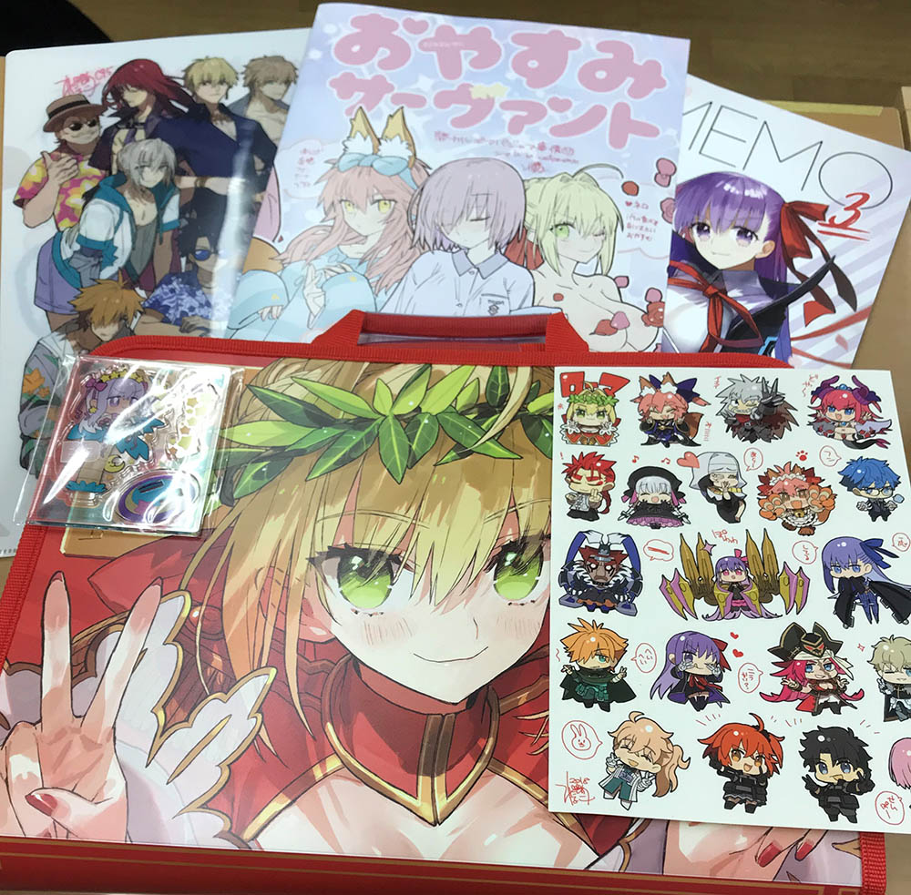 コミケ95・6点セット（クリアファイル／バッグ／シール／アクリルフィギュア／FateGO MEMO 3／おやすみサーヴァント）